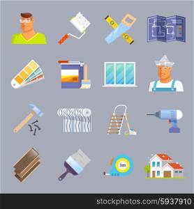 House renovation and maintenance flat icons set isolated vector illustration. Renovation Flat Icons Set