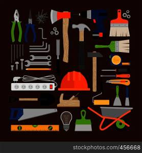 House repair, construction or working tools flat icons. Vector illustration. House repair working tools icons