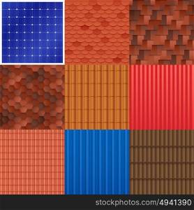 House Roof Tile Set. House roof tile set with different construction material structure and texture of covering vector illustration