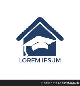 House School Education Logo Design. Student housing logo template. Students accommodation vector design. Bachelor cap and house roof logo.