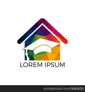 House School Education Logo Design. Student housing logo template. Students accommodation vector design. Bachelor cap and house roof logo.