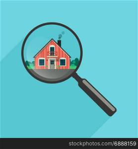 House search with magnifier. House search with magnifier. Real Estate banner in flat style.