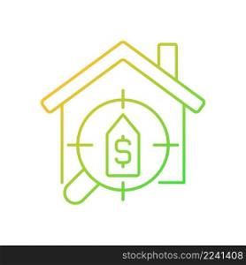 House searching services gradient linear vector icon. Help to find dwelling. Rent apartment and home. Real estate. Thin line color symbol. Modern style pictogram. Vector isolated outline drawing. House searching services gradient linear vector icon