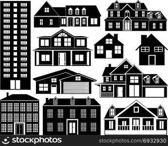 House silhouettes set isolated on white