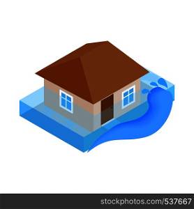 House sinking in water icon in isometric 3d style on a white background. House sinking in water icon, isometric 3d style