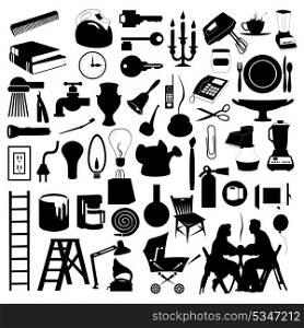 House subjects. Set of silhouettes of house subjects. A vector illustration