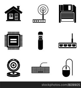 House surveillance icons set. Simple set of 9 house surveillance vector icons for web isolated on white background. House surveillance icons set, simple style