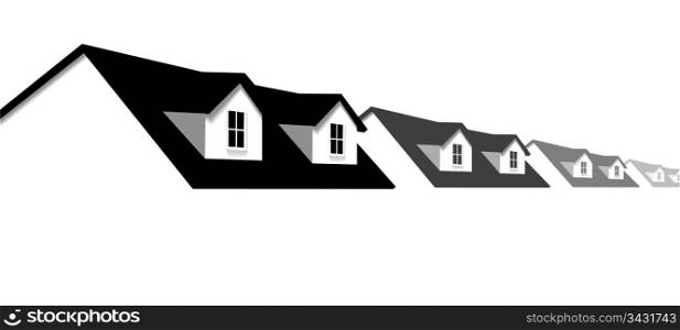 House symbol border. A row of homes with 2 dormer windows for sale, for real estate, construction, architecture, home repair designs.