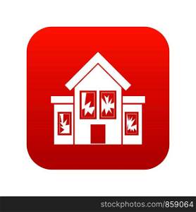 House with broken windows icon digital red for any design isolated on white vector illustration. House with broken windows icon digital red