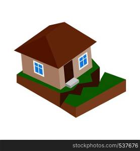 House with crack in the ground icon in isometric 3d style on a white background. House with crack in the ground icon