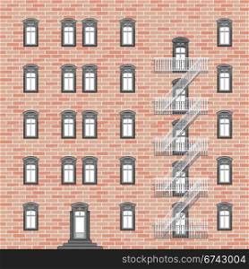 house with emergency ladder, abstract vector art illustration