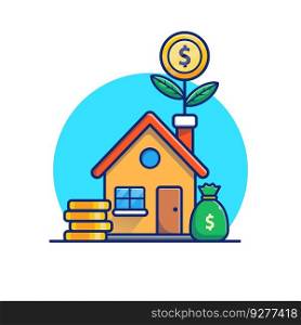 House with gold coin money plant cartoon Vector Image