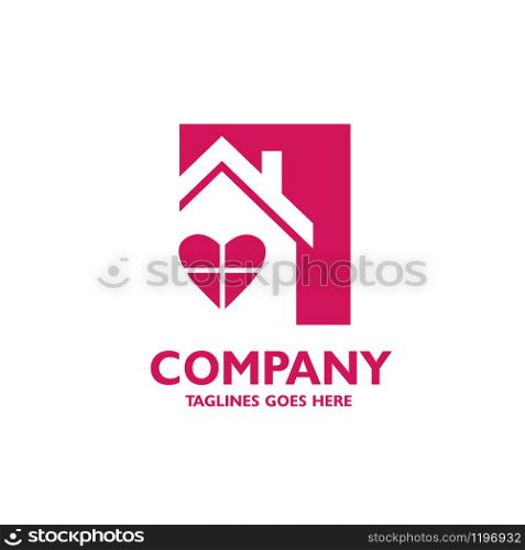 house with heart window shape logo vector, love home logo vector
