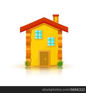 House with red roof isolated on white background. Cartoon. Vector illustration.
