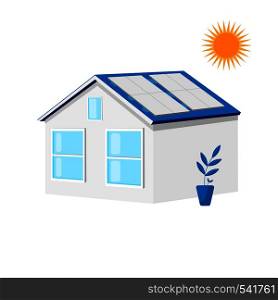 House with solar roof panels. Green energy, ecology concept. Energy design. Flat vector illustration isolated on white background.. House with solar roof panels. Green energy, ecology concept. Energy design.