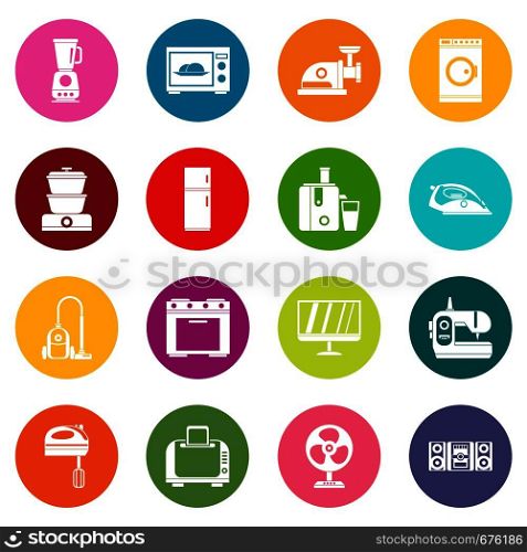 Household appliances icons many colors set isolated on white for digital marketing. Household appliances icons many colors set