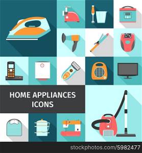 Household Appliances Icons Set. Household appliances shadow icons set with TV telephone and blender flat isolated vector illustration
