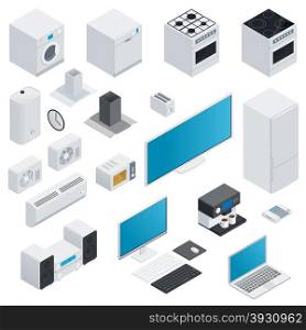 Household appliances isometric set. Household appliances isometric set vector graphic illustration