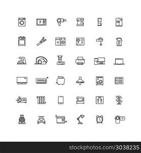 Household appliances line vector icons. Household appliances line vector icons. Appliance equipment home, kitchen appliance, electronic appliance device illustration