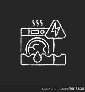 Household appliances malfunction chalk white icon on black background. Washing machine, dishwasher. Appliance breakdown. Troubleshooting problems. Isolated vector chalkboard illustration. Household appliances malfunction chalk white icon on black background