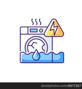 Household appliances malfunction RGB color icon. Washing machine, dishwasher. Appliance breakdown. Troubleshooting problems. Worn-out wiring. Serious accident. Isolated vector illustration. Household appliances malfunction RGB color icon