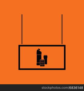 Household chemicals market department icon. Orange background with black. Vector illustration.