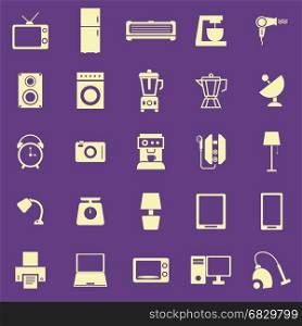 Household color icons on purple background, stock vector