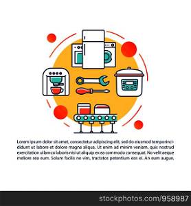Household electronics warranty article page vector template. Brochure, magazine, booklet design element with linear icons and text boxes. Print design. Concept illustrations with text space