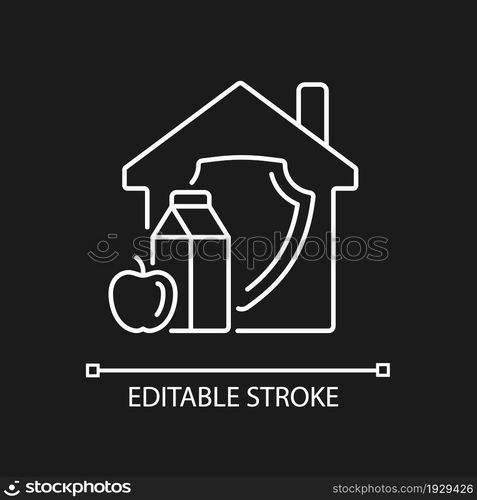 Household food security linear icon for dark theme. Home products supply. Healthy nutrition. Thin line customizable illustration. Isolated vector contour symbol for night mode. Editable stroke. Household food security linear icon for dark theme