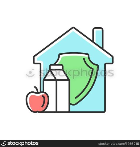 Household food security RGB color icon. Family food consumption. Home products supply and storage. Healthy and adequate nutrition. Isolated vector illustration. Simple filled line drawing. Household food security RGB color icon