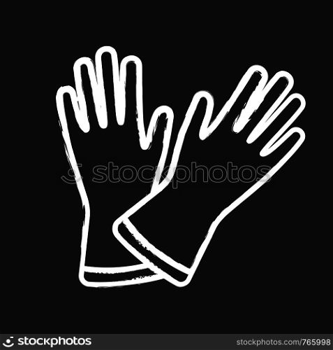 Household gloves chalk icon. Medical latex gloves. Isolated vector chalkboard illustration. Household gloves chalk icon