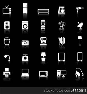 Household icons with reflect on black background, stock vector