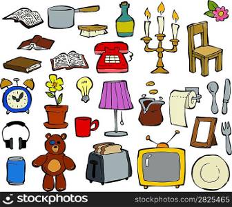 Household items doodle design elements vector illustration
