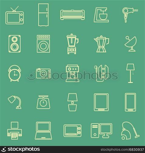 Household line color icons on green background, stock vector