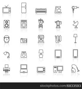 Household line icons with reflect on white background, stock vector