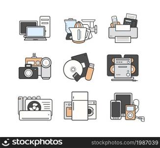 Household modern flat design appliances color icons set. Household icons set. Color