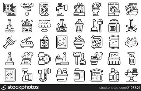 Household occupations icons set outline vector. Clean surface. Sanitary hygiene. Household occupations icons set outline vector. Clean surface