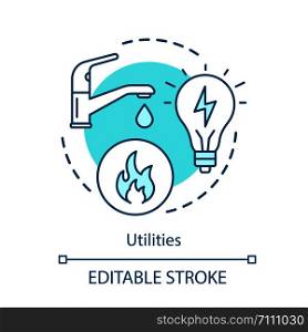 Household services concept icon. Public utilities, water, electricity supply idea thin line illustration. Natural gas, apartment heating system. Vector isolated outline drawing. Editable stroke. Household services concept icon. Public utilities, water, electricity supply idea thin line illustration. Natural gas, apartment heating system. Vector isolated outline drawing. Editable stroke
