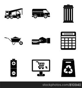 Household thing icons set. Simple set of 9 household thing vector icons for web isolated on white background. Household thing icons set, simple style