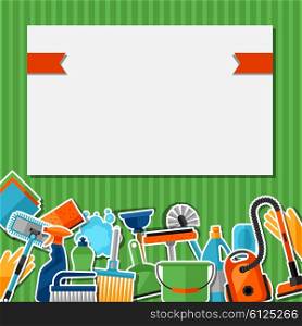 Housekeeping background with cleaning sticker icons. Image can be used on advertising booklets, banners, flayers, article, social media.