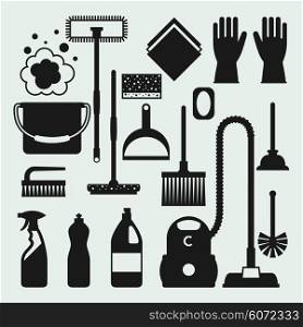 Housekeeping cleaning icons set. Image can be used on banners, web sites, designs.