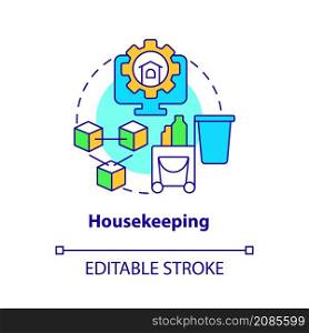 Housekeeping concept icon. Real estate management system module abstract idea thin line illustration. Isolated outline drawing. Editable stroke. Roboto-Medium, Myriad Pro-Bold fonts used. Housekeeping concept icon