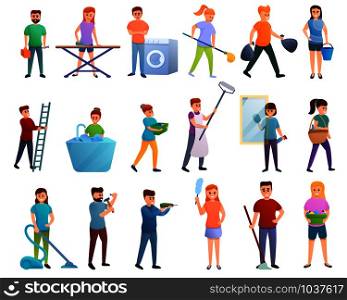 Housekeeping icons set. Cartoon set of housekeeping vector icons for web design. Housekeeping icons set, cartoon style
