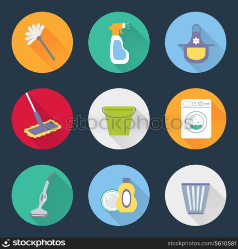 Housekeeping kitchen cleaning products icons set of washing machine laundry basket duster brush soap isolated vector illustration