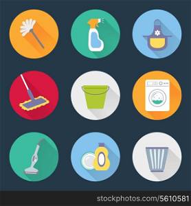 Housekeeping kitchen cleaning products icons set of washing machine laundry basket duster brush soap isolated vector illustration