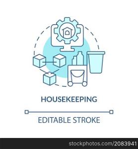 Housekeeping turquoise concept icon. Property management system module abstract idea thin line illustration. Isolated outline drawing. Editable stroke. Roboto-Medium, Myriad Pro-Bold fonts used. Housekeeping turquoise concept icon