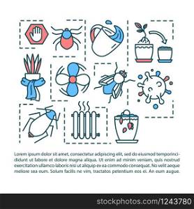 Houseplant care problems concept icon with text. Pests and disease. Draft, heat. Repotting, wilting. PPT page vector template. Brochure, magazine, booklet design element with linear illustrations