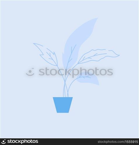Houseplant in blue pot semi flat RGB color vector illustration. Small decorative home plant with big foliage. Natural homeplant, potted flower isolated cartoon object on blue background. Houseplant in blue pot semi flat RGB color vector illustration