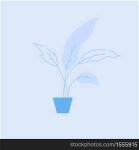 Houseplant in blue pot semi flat RGB color vector illustration. Small decorative home plant with big foliage. Natural homeplant, potted flower isolated cartoon object on blue background. Houseplant in blue pot semi flat RGB color vector illustration