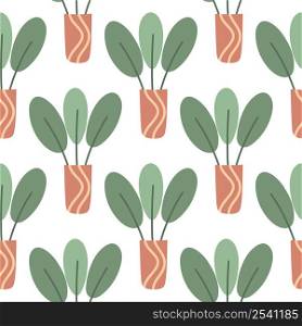 Houseplant in pots seamless pattern. Background indoor plant. Home decor template. Template with greenery for wallpaper, fabric, packaging and design vector illustration. Houseplant in pots seamless pattern